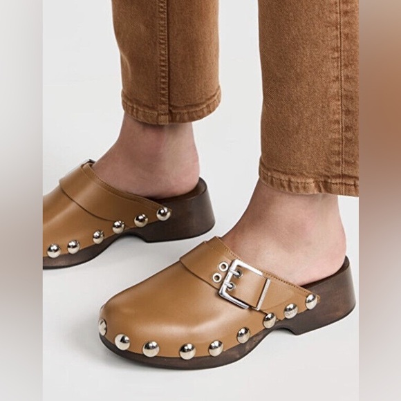 GANNI Retro Leather Clogs with Silver Studs size 36 US 6.5 to 7 - Picture 1 of 11